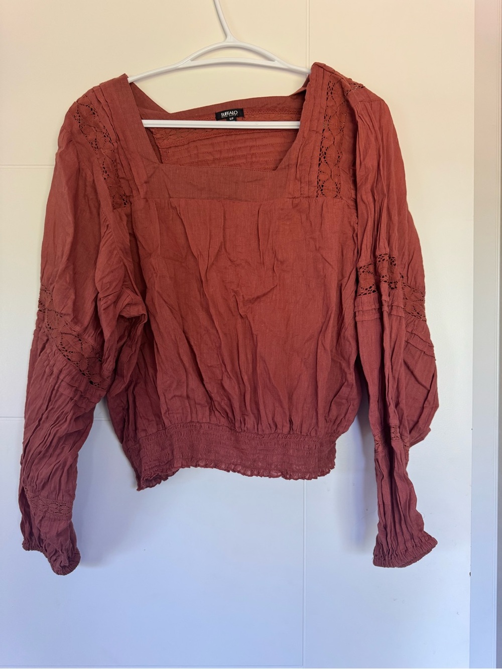 Buffalo David Bitton Rust Red Peasant Blouse - Square Neck